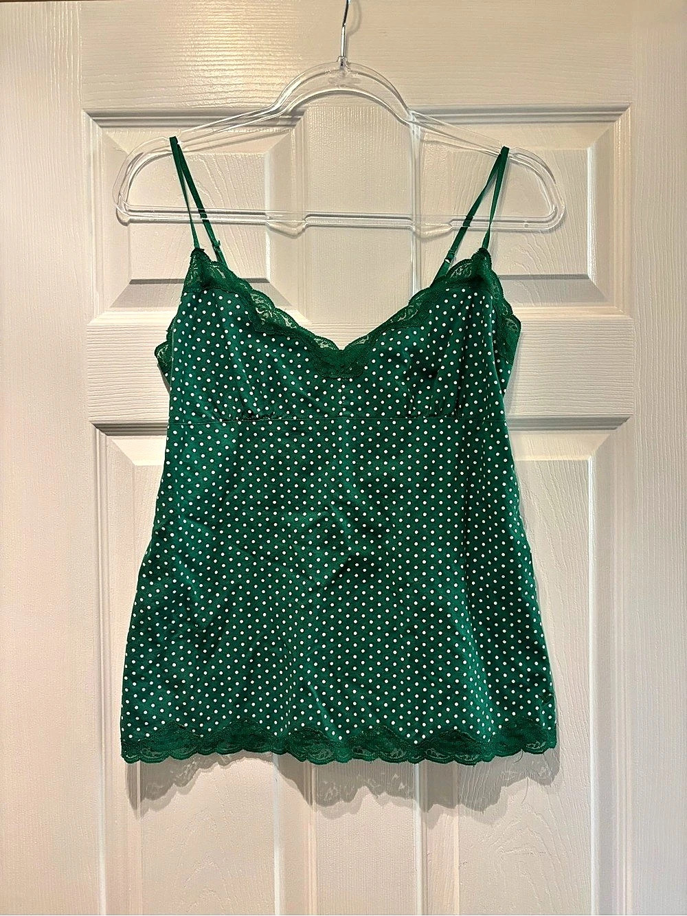 aerie Polka Dot Lace Trim Camisole in Green Size Medium